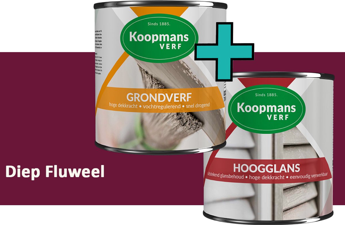 Koopmans Grondverf en Hoogglans Lakverf - set geschikt voor hout en metaal – Diep Fluweel – 2x – 1,5 l