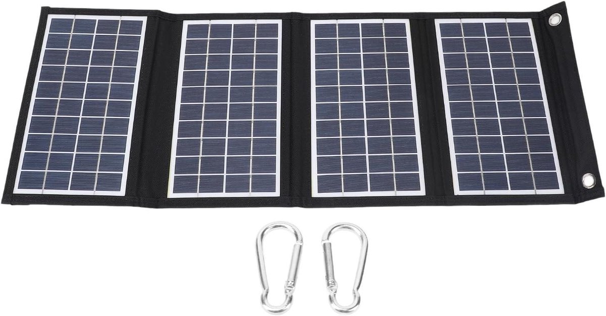 Draagbaar Zonnepaneel - Opvouwbaar Paneel - Buiten Opladen - Dubbele USB Uitgangen - 30 Watt - Zwart
