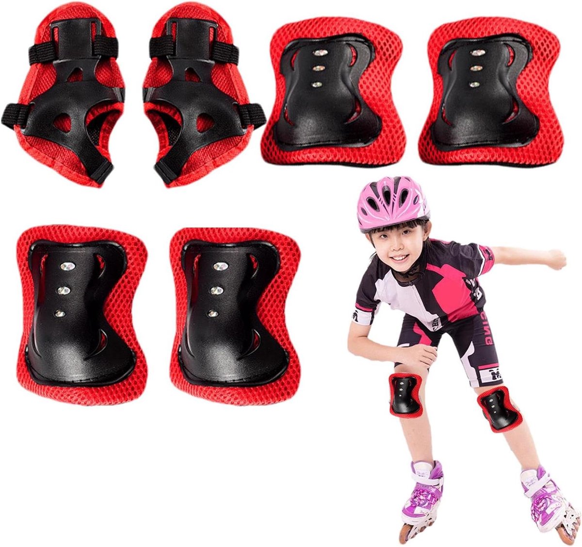Kinder Beschermingsset - Valbescherming Kinderen - Buitenspelen - Ademend Mesh Voering - 3-12 Jaar - Rood