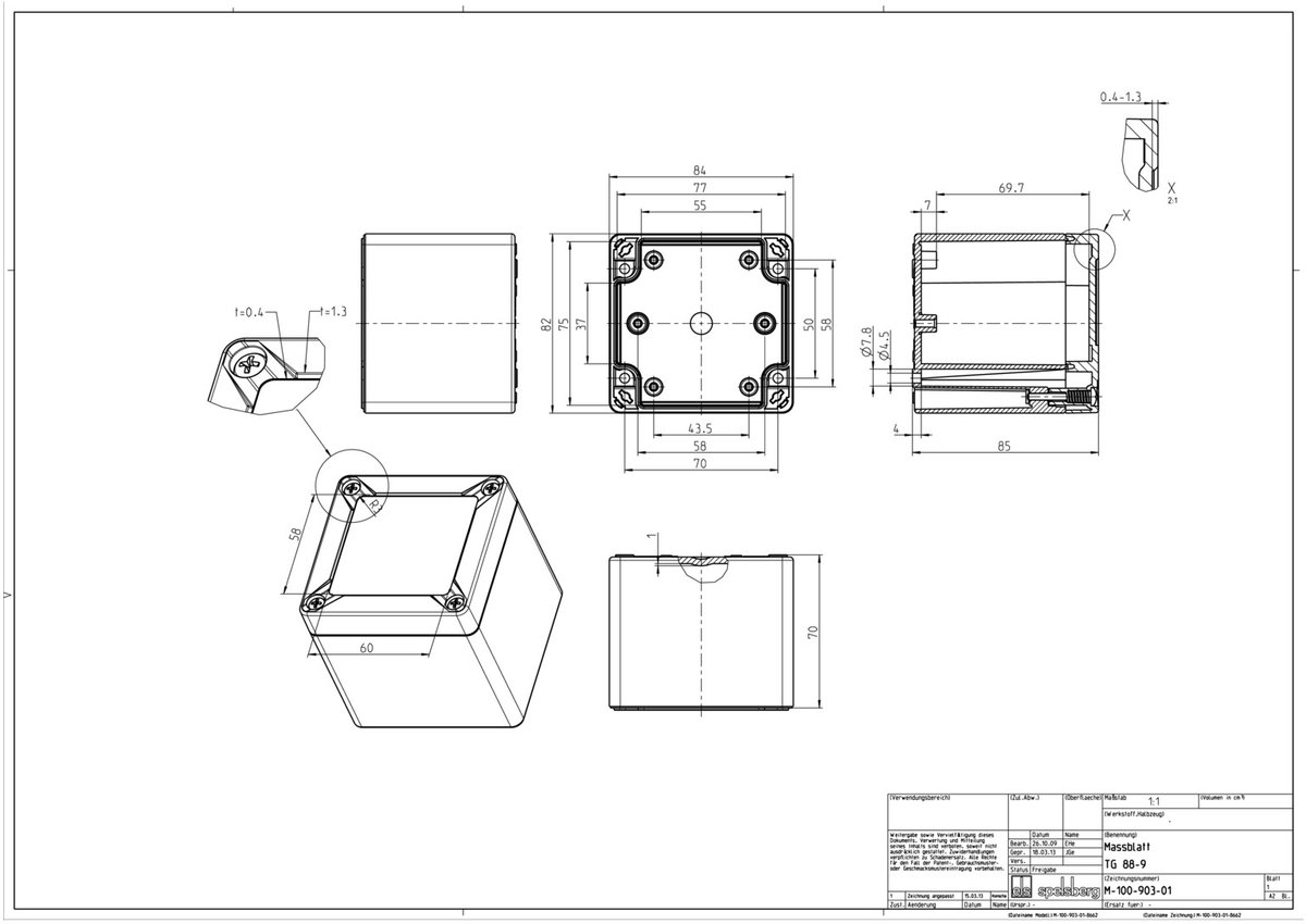 Spelsberg TG PC 88-9-o Installatiebehuizing 84 x 82 x 85 Polycarbonaat Grijs-wit (RAL 7035) 1 stuk(s)