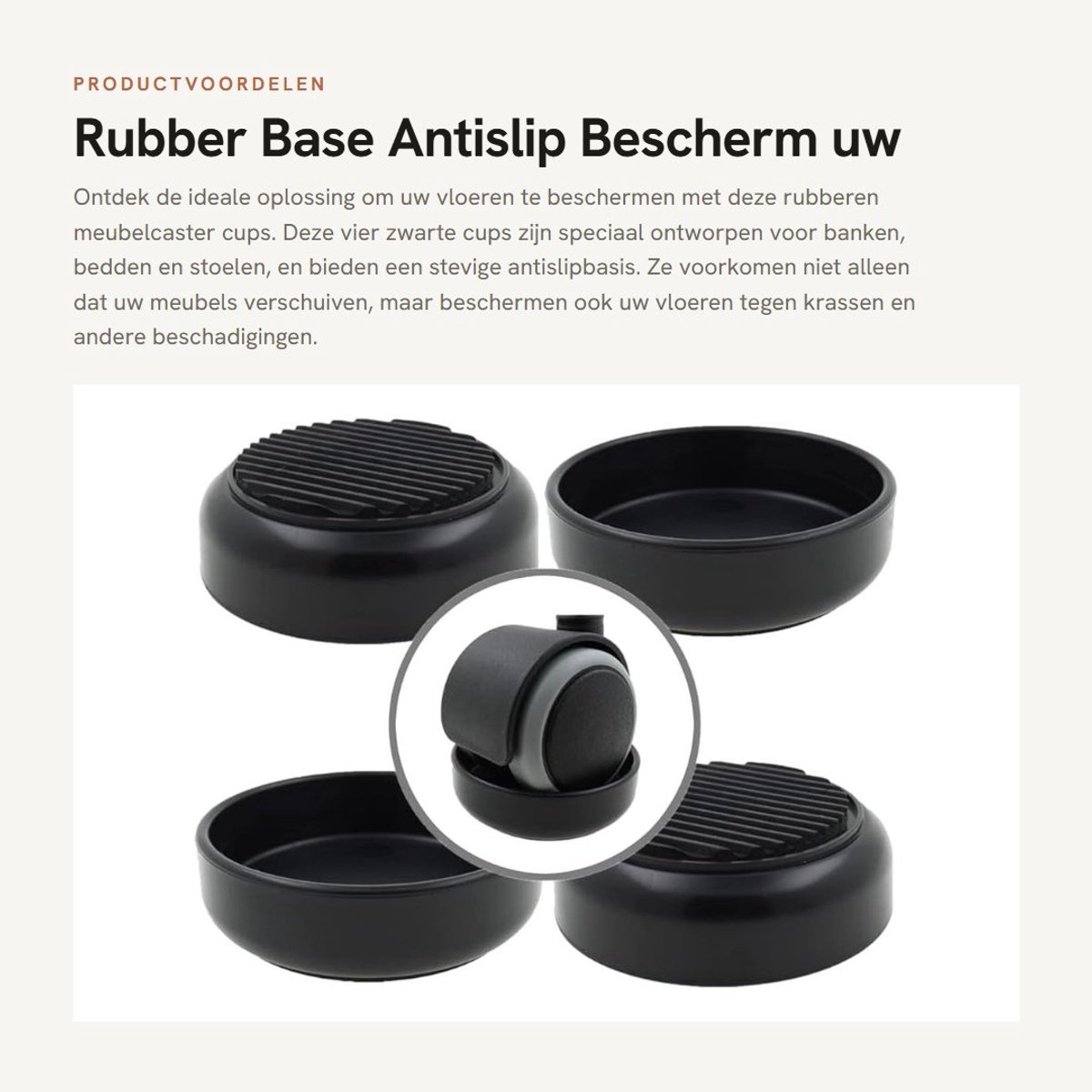 Dailygoods- Rubber Vloerbeschermers Set van 4 - Antislip - Bescherming tegen Krassen - Meubelcaster Cups - Geschikt voor Wielen tot 60 mm - Hoge Grip Rubberen Voet - Meubelbeschermers