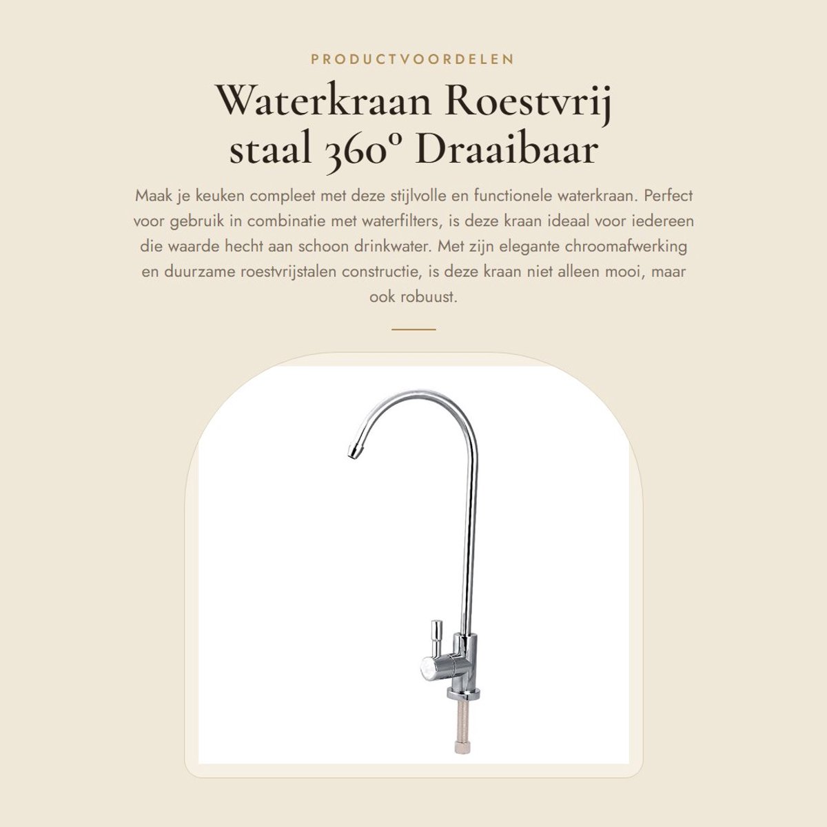 Dailygoods- Waterkraan 1/4 inch - Roestvrij Staal - Zwanenhals - 360° Rotatie - Geschikt voor Waterfiltersystemen - Elegant Design - Keukenkraan