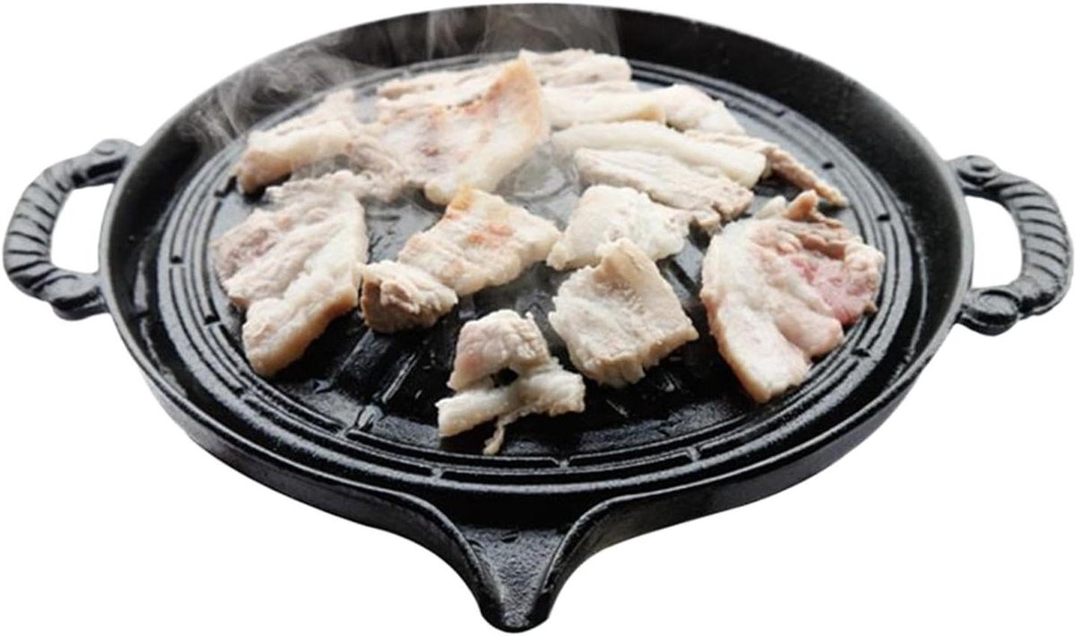 Gietijzeren BBQ Pan - Grillplaat Koekenpan - Buiten Koken - Olie Lek Ontwerp - 28 cm Diameter - Zwart
