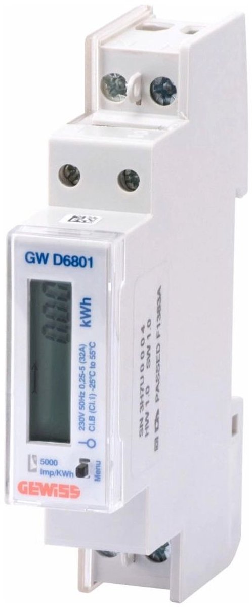 Gewiss ENERGIEMETER VOOR DIRECTE AANSLUITING - ÉÉNFASIG - DIGITAAL - 40 A - IP20 - 1 TE - DIN-RAILMONTAGE, GWD6801