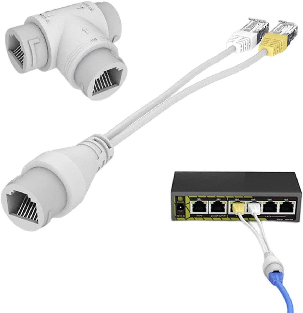 PoE Splitter Adapter - PoE Injector - Netwerkapparaten Voeden - IEEE802.3AT Modus - 100m Bereik - Wit