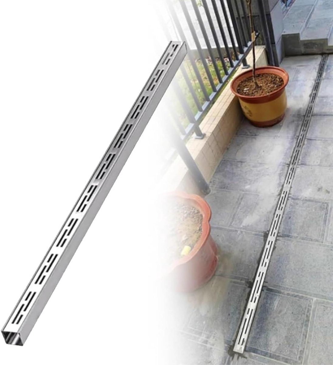 Afwateringsset RVS - Drainagekanaal Buiten - Wateroverlast Voorkomen - Snel te Reinigen - 10 x 3 cm - Zilver