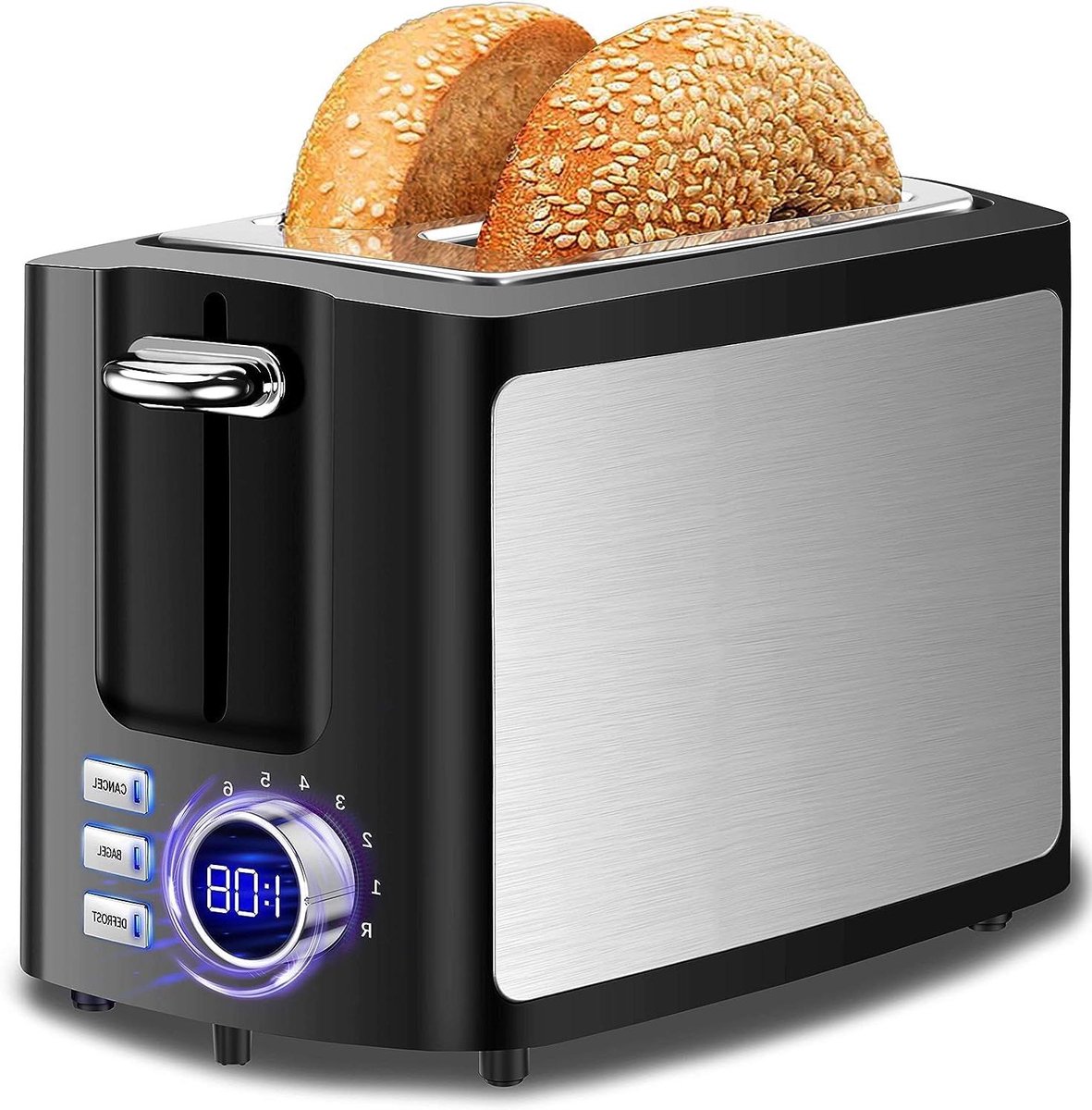 Broodrooster 2 sneden - Digitale toaster - Ontbijt maken - Brede sleuven - 9 bruiningsniveaus - Zwart