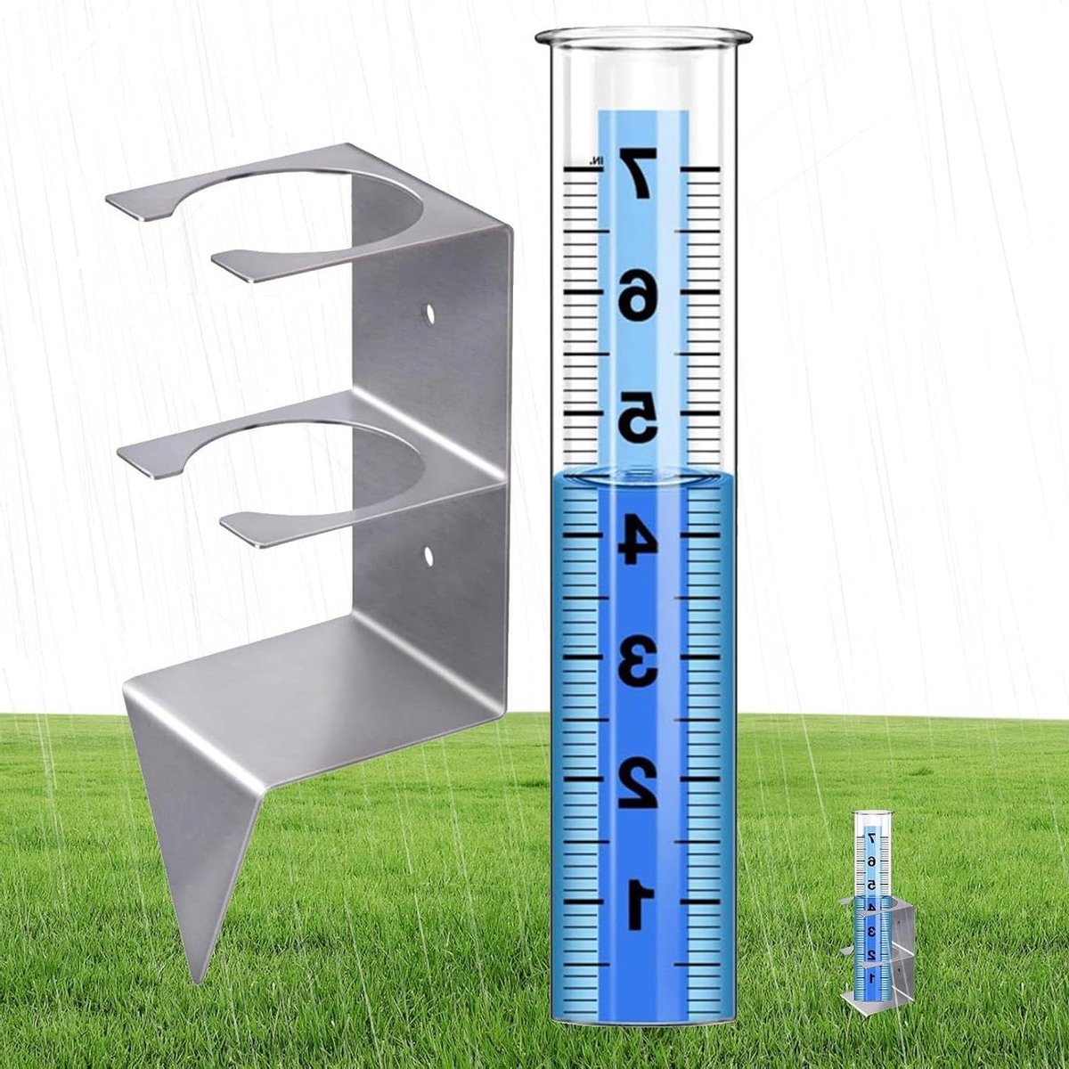 Regenmeter Tuin - Neerslagmeter Glas - Tuinirrigatie Meten - Roestvrijstalen Houder - 21.3 cm Hoogte - Transparant