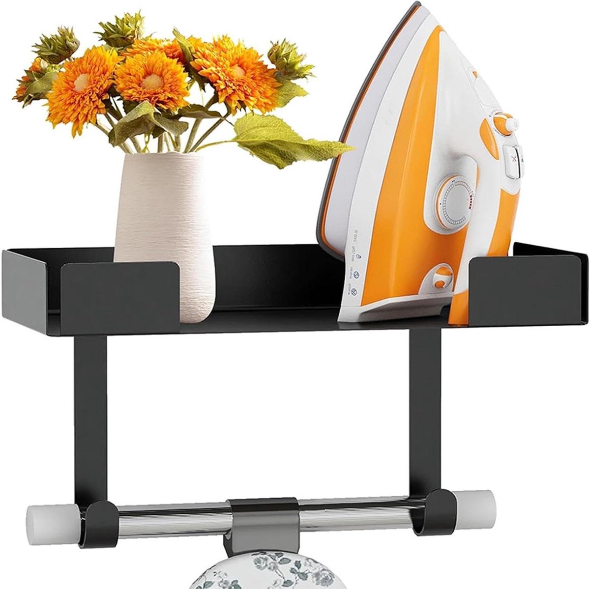 Strijkplankhouder - Wand organizer - Ruimte besparen - Robuust roestvrij staal - 34.7 cm lengte - Zwart