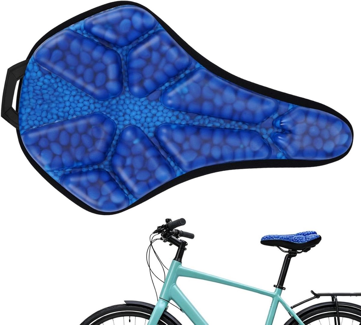 Fietszadelkussen - Gewatteerde fietsstoelhoes - Comfortabel fietsen - Schokabsorberend zacht kussen - 28.5 x 18.5 cm - Blauw