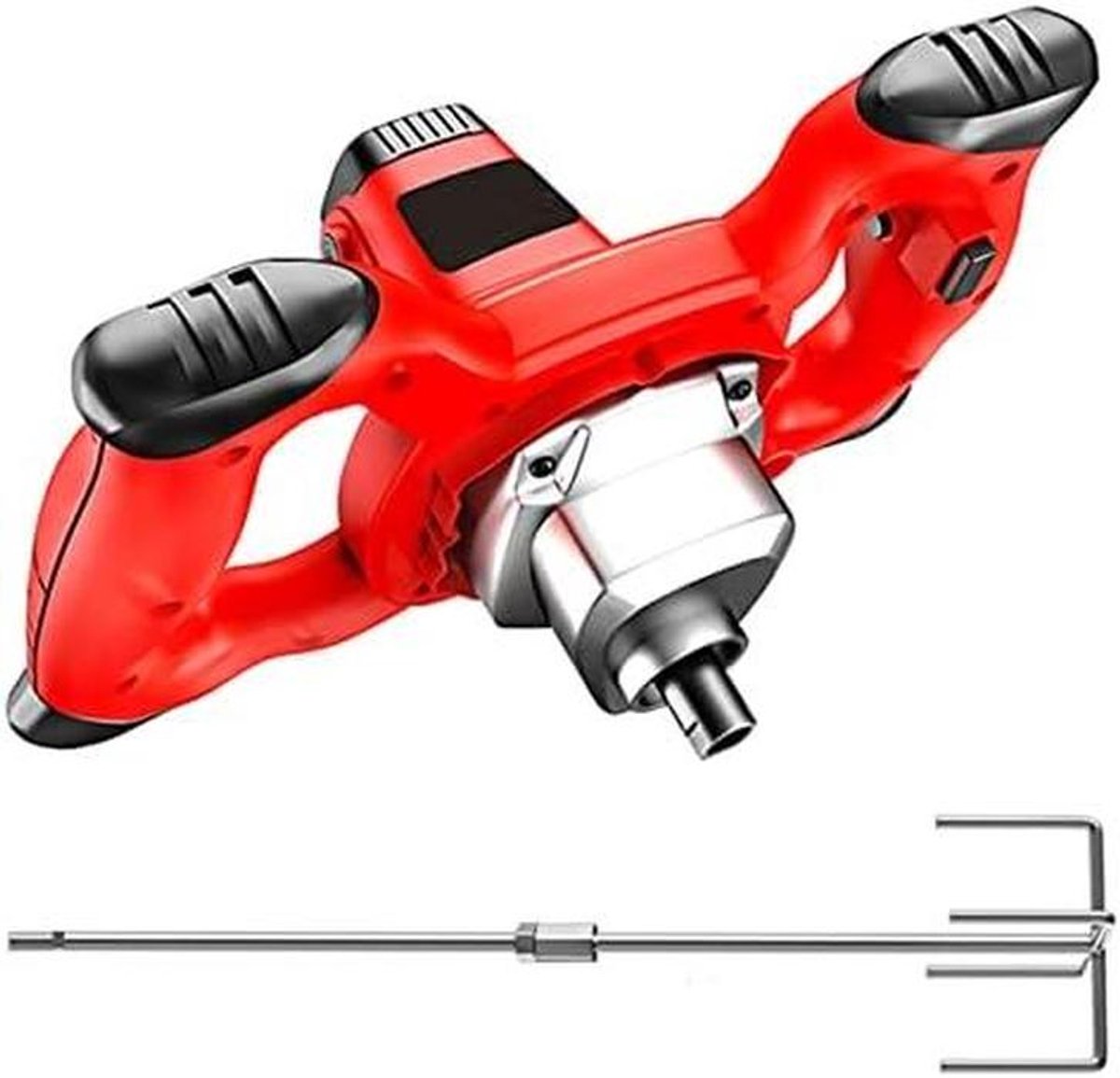 Elektrische Mixer - Mengmachine Mortel - Materiaalmengen - 6 Snelheden Instelbaar - 60 cm Roerstaaf - Grijs