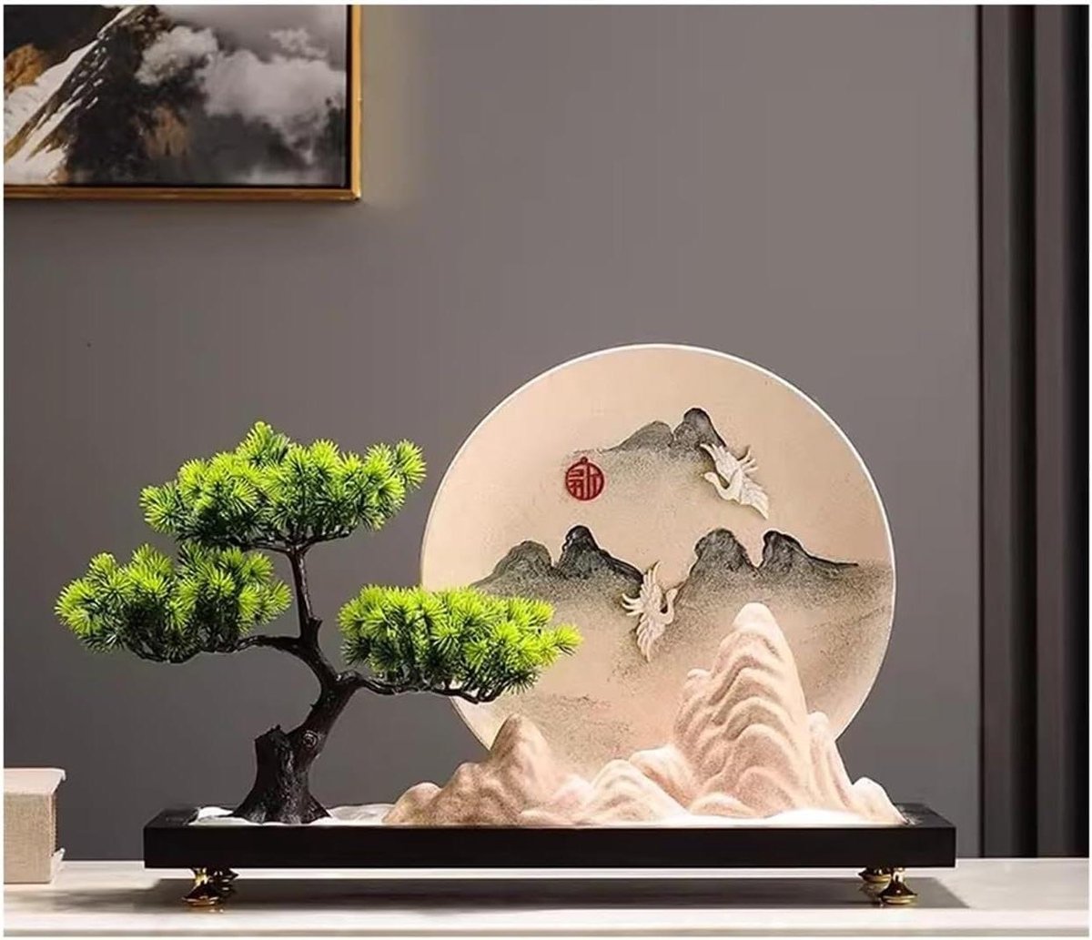 Kunstplant Bonsai - Decoratieve boom - Binnen decoreren - Onderhoudsvrij ontwerp - 52x17.5x30 cm - Groen