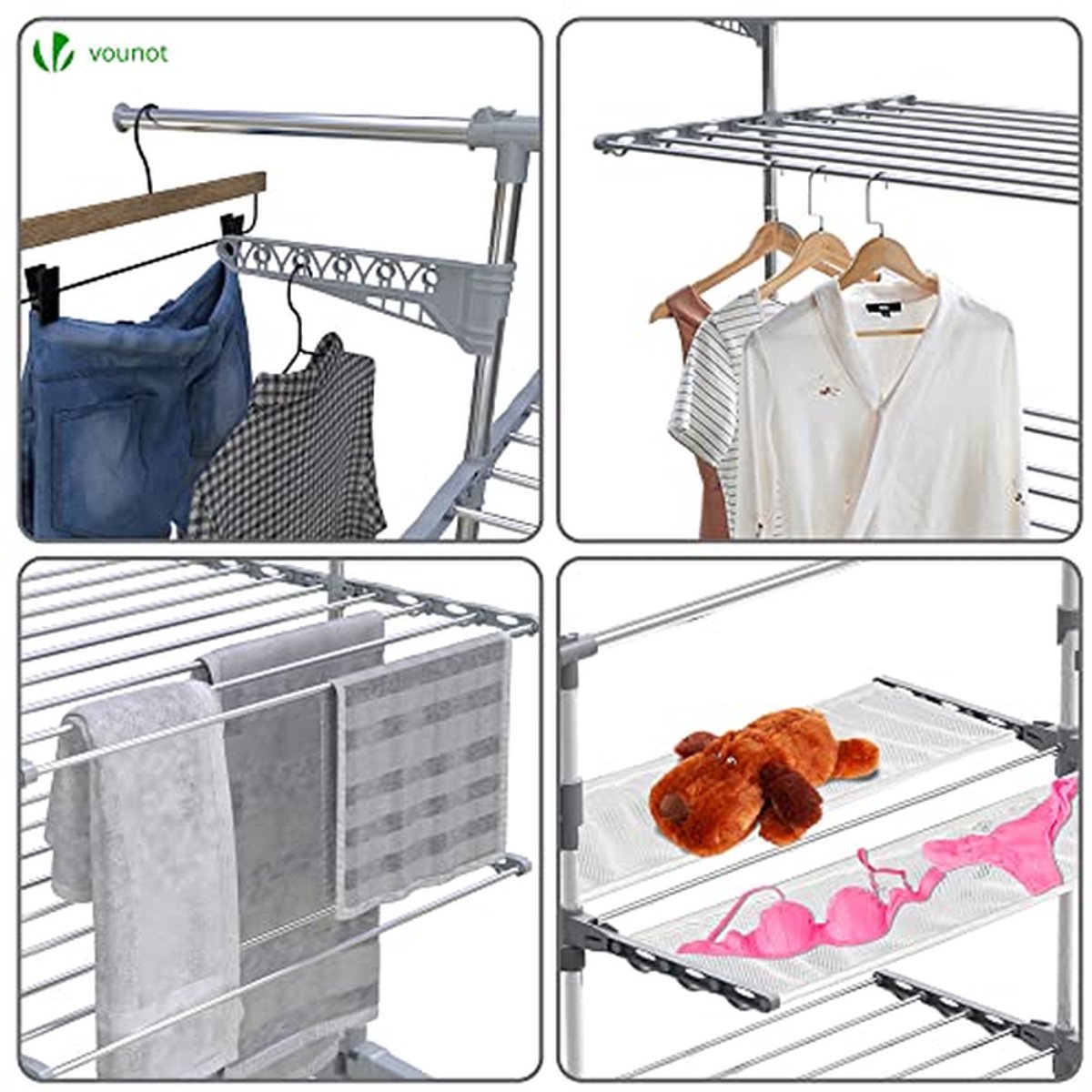 Droogrek Met Wielen - Kledingrek Vlier - Kleding Drogen - 28 Meter Drooglengte - 4 Niveaus - Zilver thumbnail 3