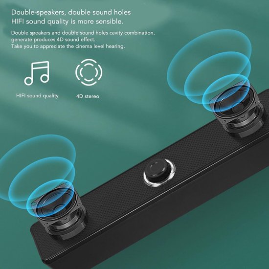 Computer Speakers - Soundbar PC - Thuisbioscoop Geluid - Draadloos of Bedraad - 31.5 cm Lengte - Zwart van Merkloos — afbeelding 4