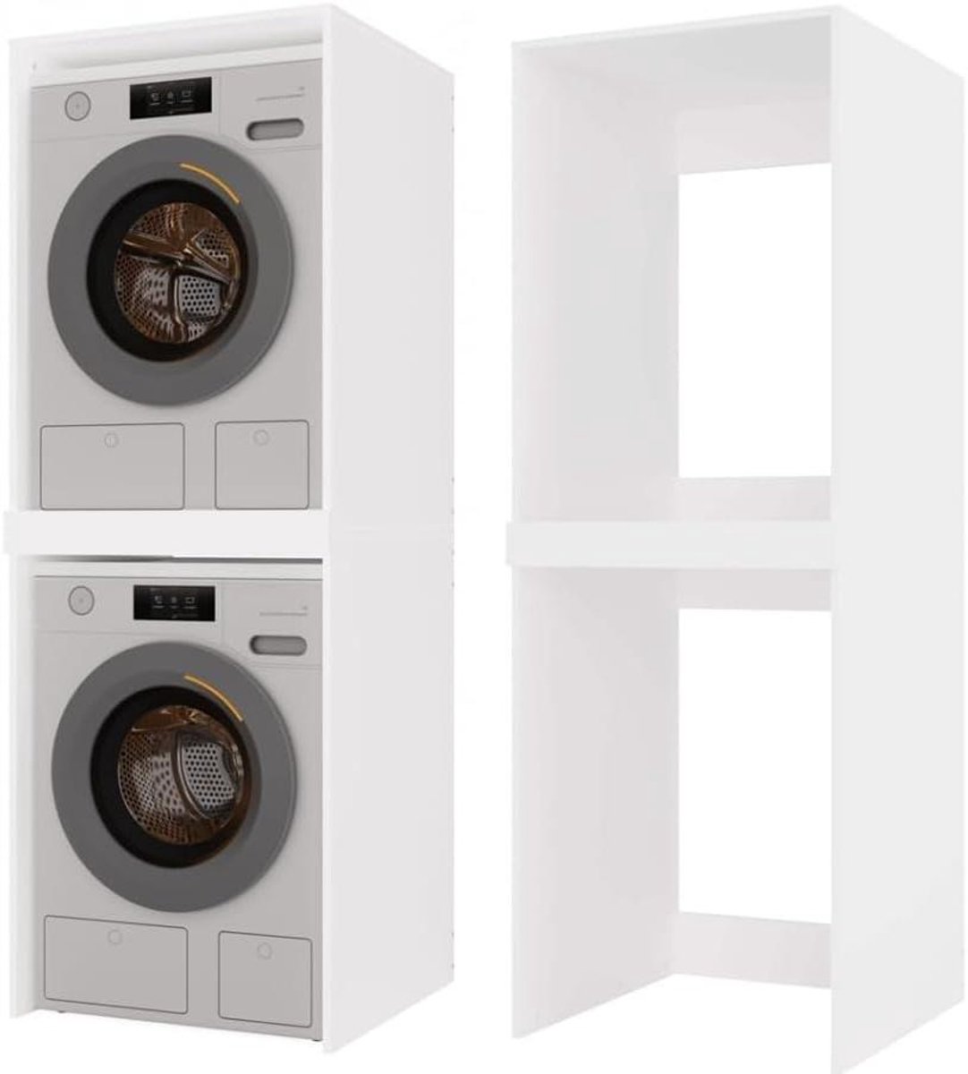 Wasmachinekast - Droger meubel - Ruimte besparen - Stabiel ontwerp - 180 cm hoog - Wit mat