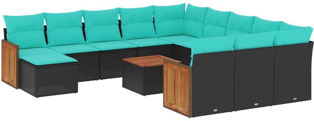 vidaXL - 13-delige - tuinbankset - met - kussens - van - zwart - polyrotan