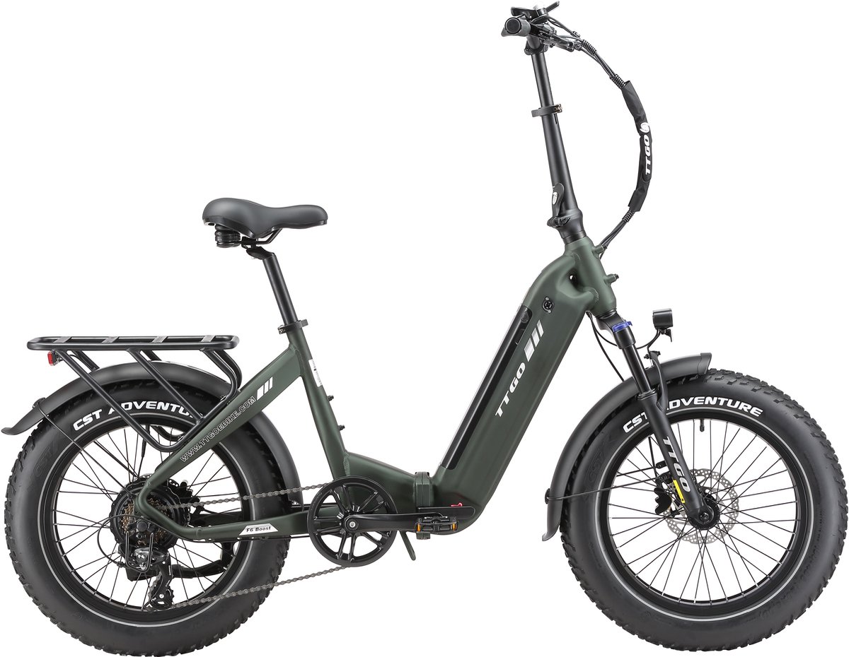 TTGO F6 Boost Elektrische Fiets – 250W Motor - 48V18Ah Lithium Accu – Actieradius tot 140 km – Hydraulische Schijfremmen – 20×4.0 inch Fatbike Banden - Shimano 7 Versnellingen - Vouwfiets - Donkergroen thumbnail 2