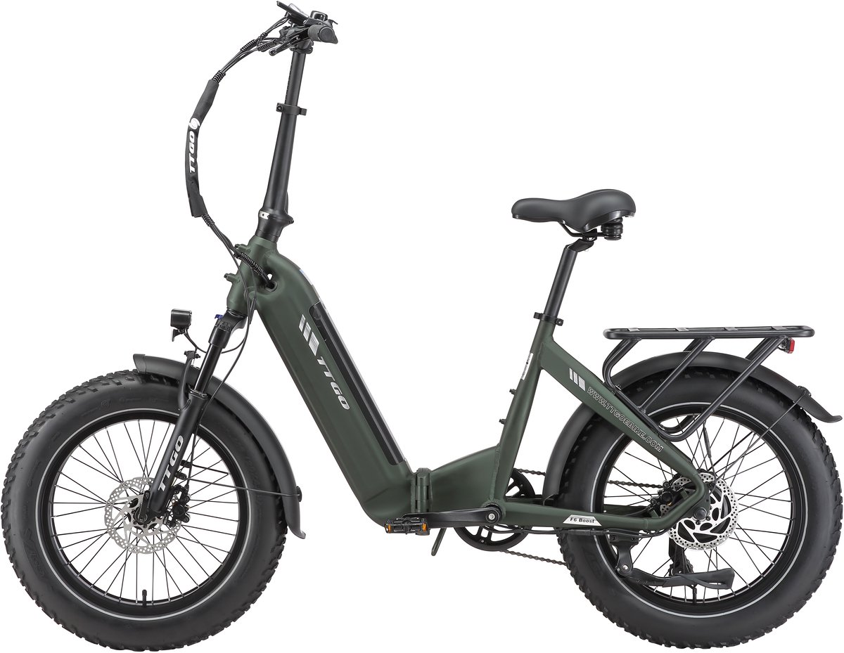 TTGO F6 Boost Elektrische Fiets – 250W Motor - 48V18Ah Lithium Accu – Actieradius tot 140 km – Hydraulische Schijfremmen – 20×4.0 inch Fatbike Banden - Shimano 7 Versnellingen - Vouwfiets - Donkergroen thumbnail 6