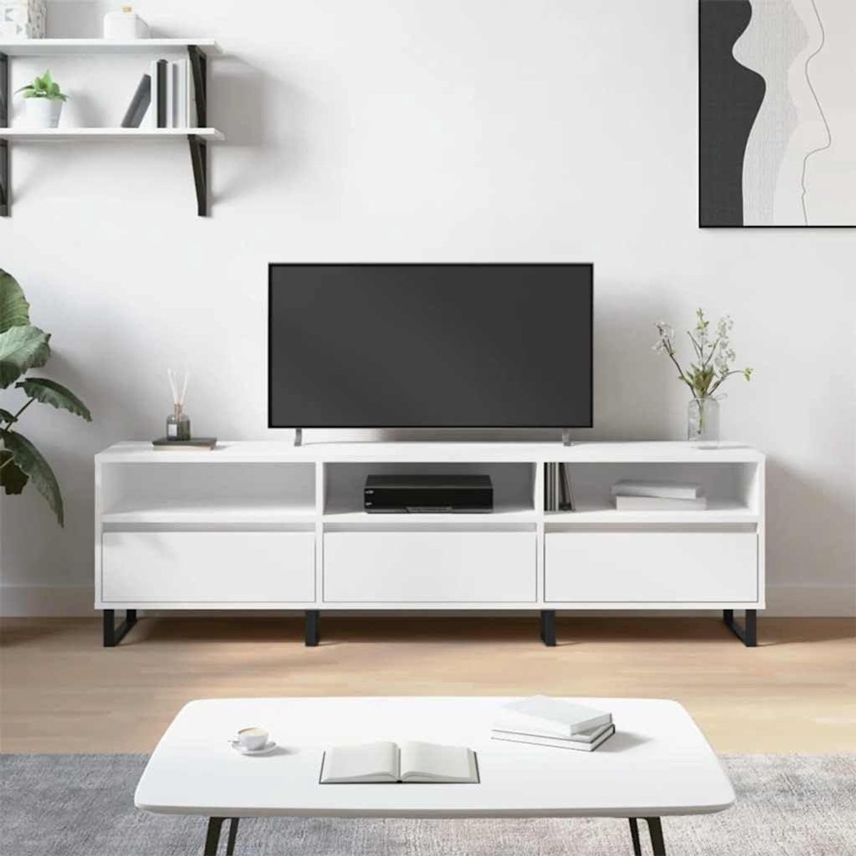 TV-kast - Televisie meubel - Woonkamer Organiseren - Veel Opbergruimte - 150x30x44.5 cm - Wit