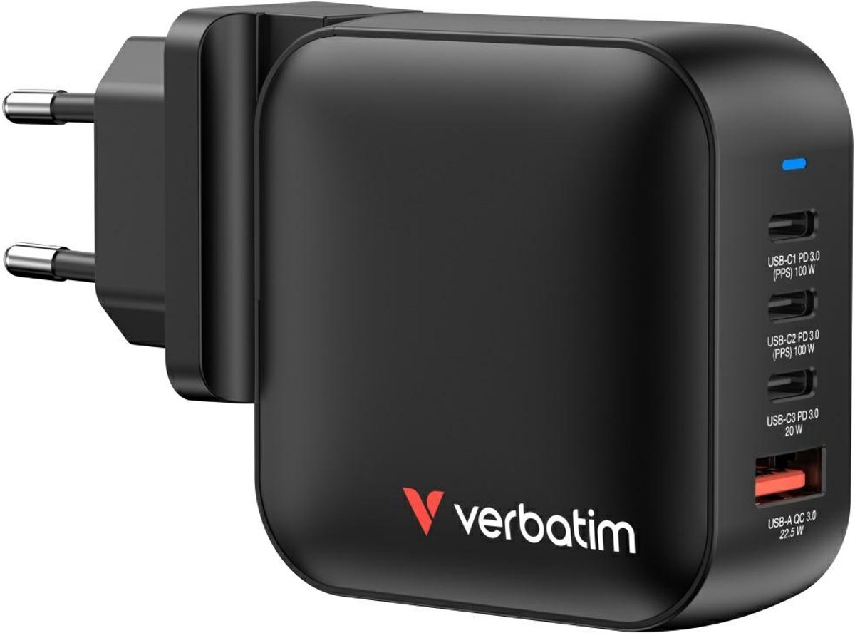 Verbatim Mini Gan 100W 3Xusb-C Pd 1X Usb-A Wandlader Voor Telefoons