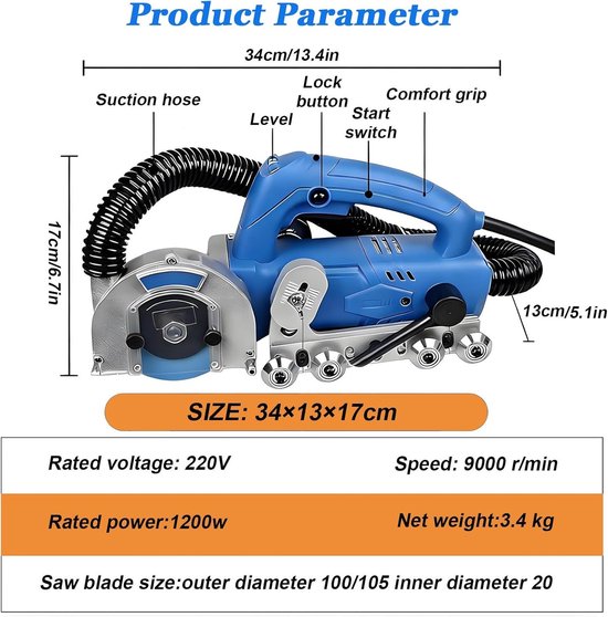 Voegenreiniger - Tegelzaagmachine - Voegen Verwijderen - Stofvrij Werken - 1200W - Grijs — afbeelding 3