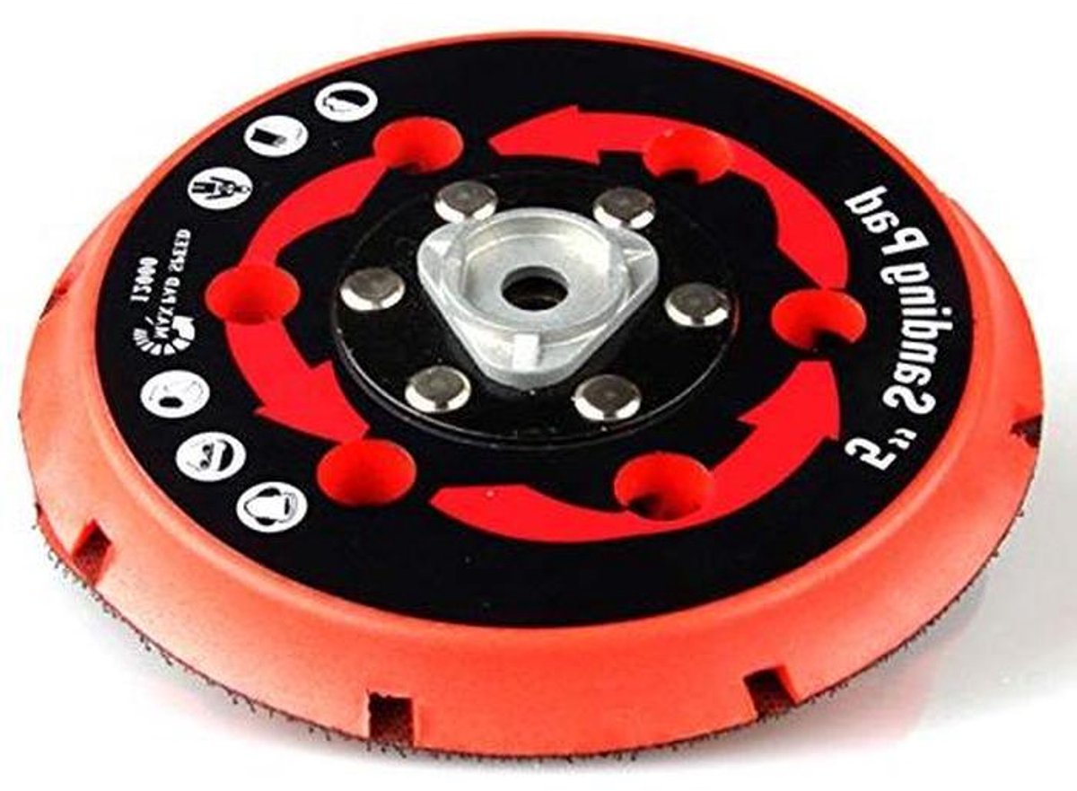 Schuurpad Backing Plaat - Dubbele Actie Houder - Auto Polijsten - Geventileerde Koelkanalen - 125 mm - Zwart Rood