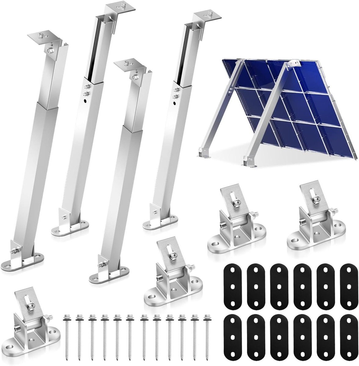 Zonnepaneel Houder - PV Module Steun - Energie Opwekken - 0-60° Hoek Verstelbaar - 38-68 cm Hoogte - Zilver
