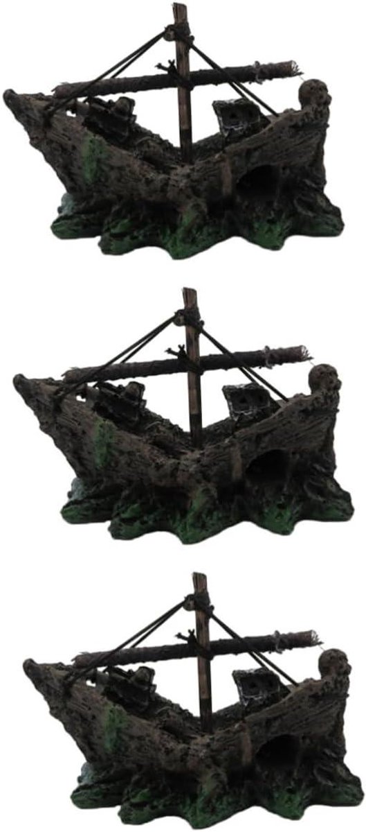 Aquarium Decoratie Set - Scheepswrak Ornamenten - Onderwaterlandschap Creëren - Veilig Voor Vissen - 3 Stuks - Gekleurd
