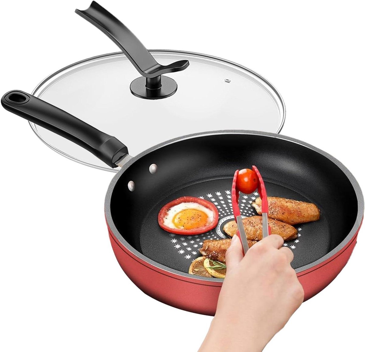 Steak Koekenpan - Koekenpan met deksel - Gerechten Bereiden - Verbeterde slijtvastheid - 26 cm - Zwart