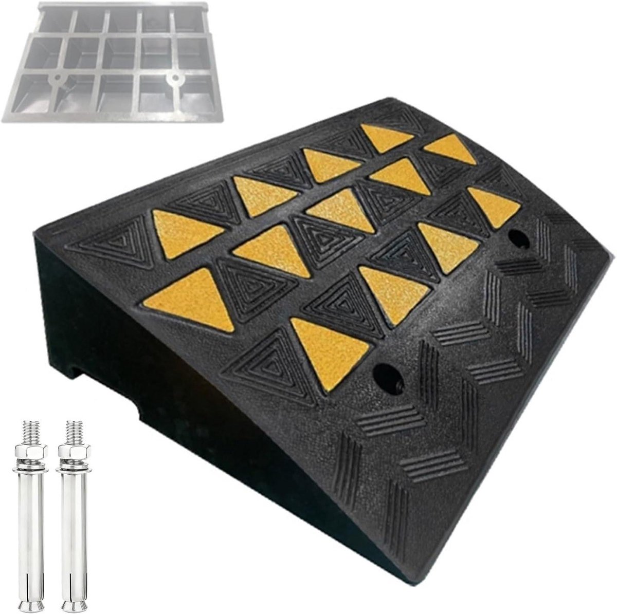 Rubberen Drempelhulp - Opritaanmat Stoeprand - Veilige Overgang Creëren - Hoge Capaciteit 20 Ton - 50x38x15cm - Geel Zwart
