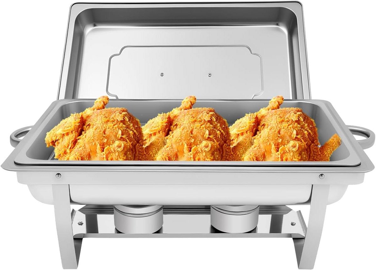 Chafing-Dish 9 liter roestvrij staal, warmhoudcontainer voor gerechten, buffetwarmer met waterbad en brandpastahouder, ideaal voor catering, feesten en restaurants
