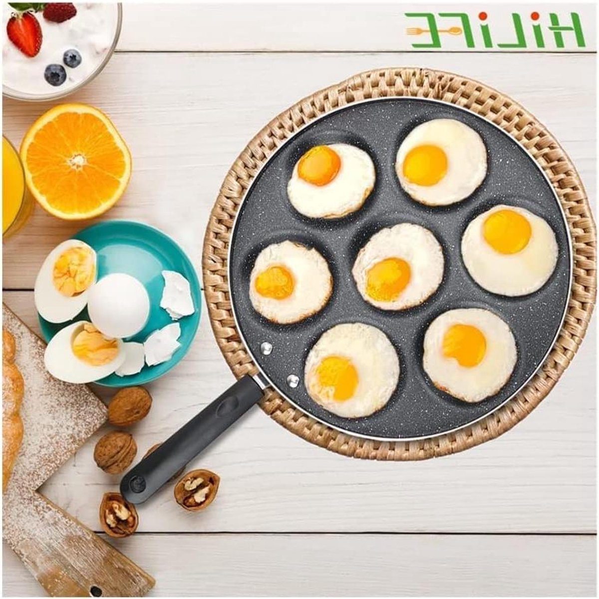 Pannenkoekenpan - Omelet Pan - Ontbijt Maken - Non-stick Coating - 4 Holtes - Zwart