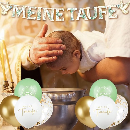 Baptism Decoration for Boys and Girls, 125-Piece Set with My Baptism Garland, 24 Balloons, 40 Napkins, Wooden Confetti and Ribbons for Table Decoration — afbeelding 2