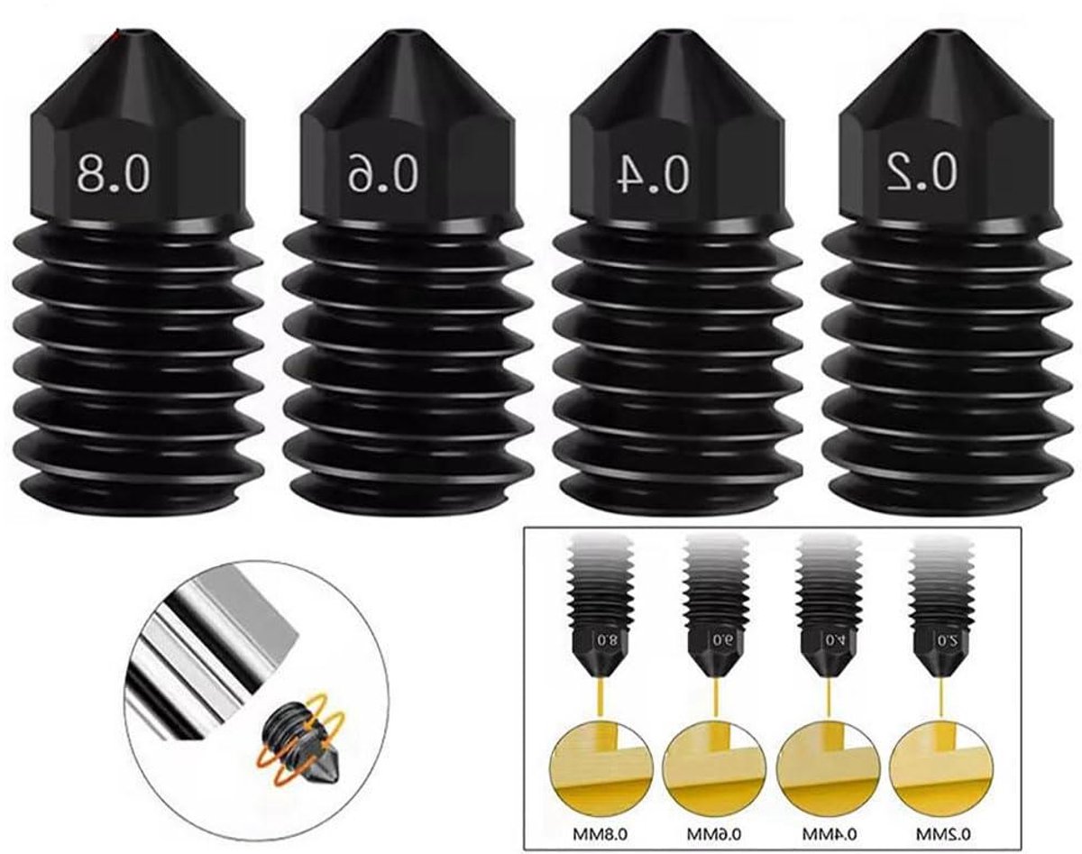 Printkop Set - 3D Printer Onderdelen - Precisie Printen - Gehard Staal - 4 Stuks - Zilver