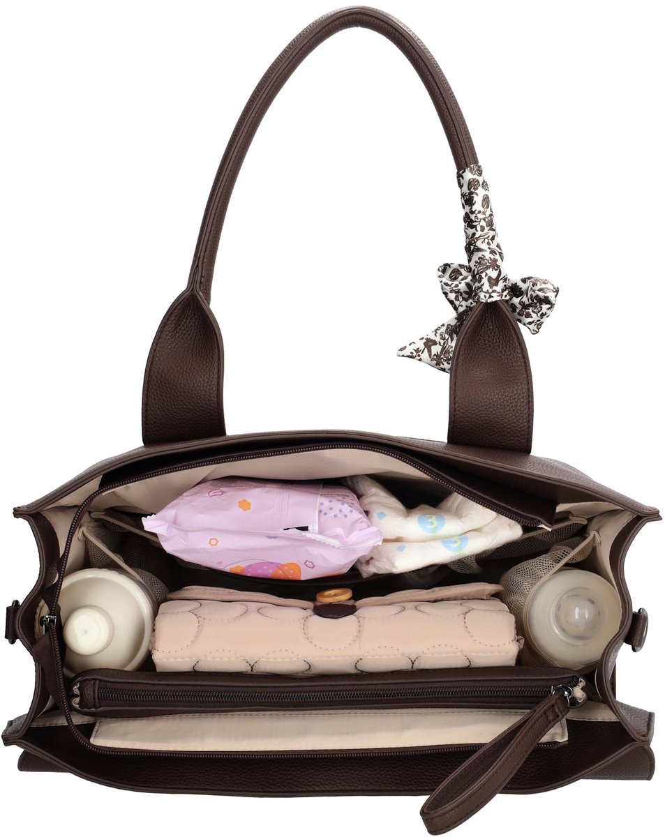 Charm London Bond Luiertas - Verzorgingstas Baby - Inclusief Verschoningsmatje - Etui - Verstelbare Schouderband - Donkerbruin – foto 5