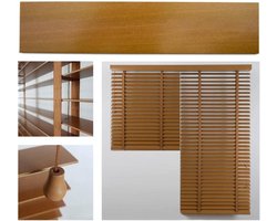 Houten jaloezie - Houten raambekleding - Binnenruimte decoreren - 50 mm lamellen - B160 x H180 cm - Geelbruin