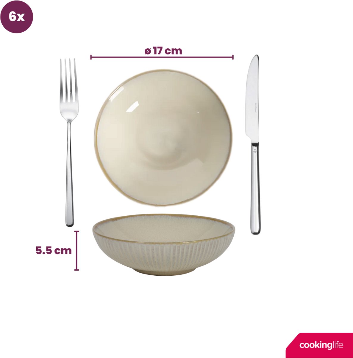Cookinglife Serviesset Coastal Lines Ocean Beige 18-delig - Servies Set 6 Personen - Modern Design Aardewerk - Vaatwasser- & Magnetronbestendig — afbeelding 6