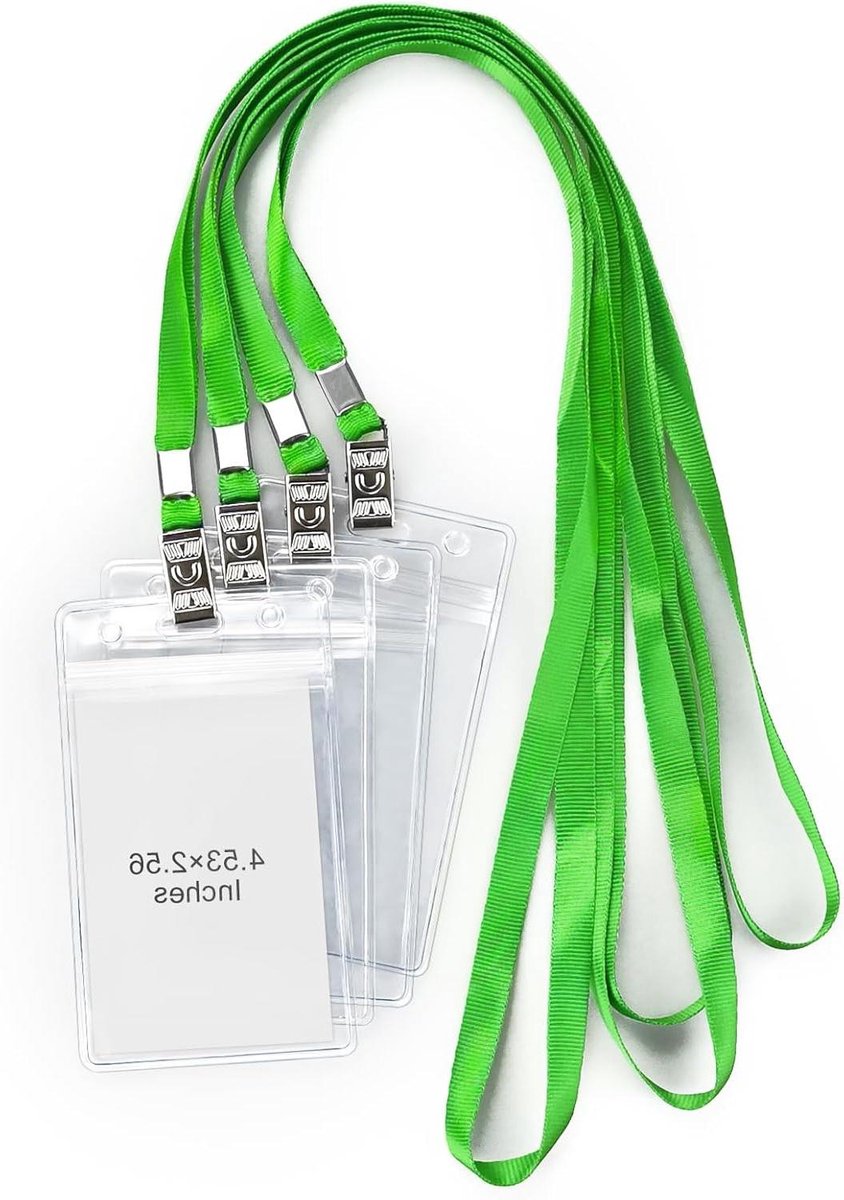 Badgehouders met Lanyards - Naamkaarthouders - Veilig Identificeren - Waterdichte Sluiting - 50 Stuks - Groen