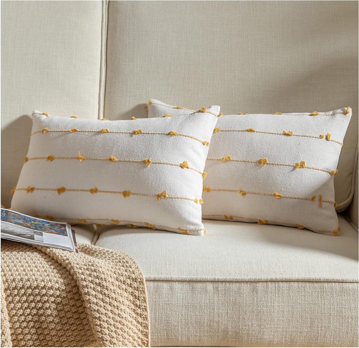 Sierkussenhoezen Set - Decoratieve Kussenslopen - Woonkamer Aankleden - Verborgen Ritsontwerp - 30x50 cm - Beige Geel