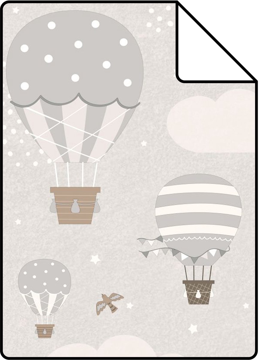 Proefstaal ESTAhome behang luchtballonnen grijs en bruin - 26.5 x 21 cm - 131344-S