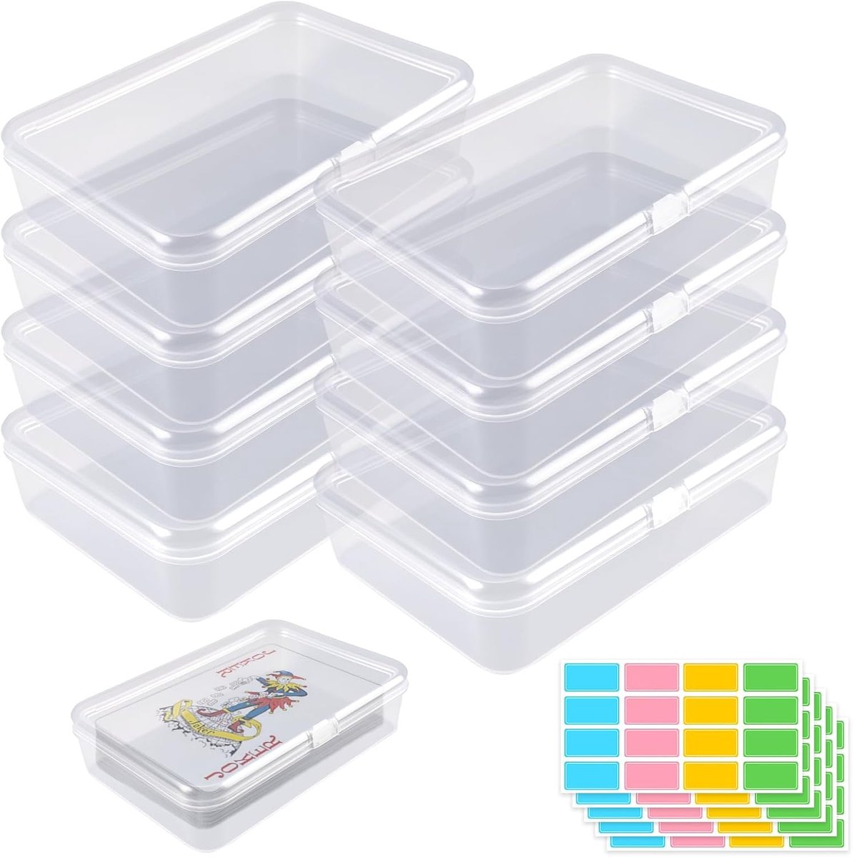 8 Stukken Transparante Speelkaarten Box - Lege Kaartenopslagdoos met Deksel - Inclusief 160 Kleurlabels - Duidelijke Plastic Kaartendekdoos voor Kaarten - Opslaan - Visitekaarten - Handelskaarten