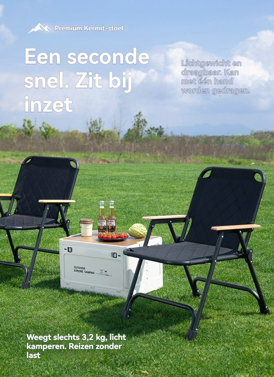 Tuinstoel - Opvouwbaar - Gestikt kussen - Draagbare stoel voor vissen en vrije tijd - Camping- en barbecuestoel - Geschikt voor tuin of balkon - Weersbestendig - Stoffen bekleding -Zwart — cadeau in Sport & Outdoor - foto 4