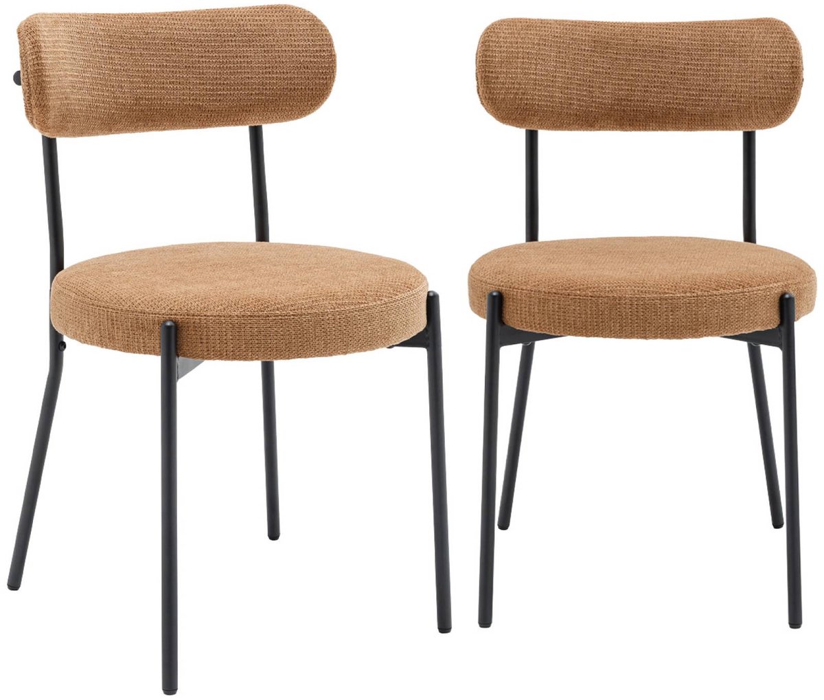 sweeek Set van twee metalen en chenille stof stoelen l 47 x b 49 x h 76,5cm - livia Camel