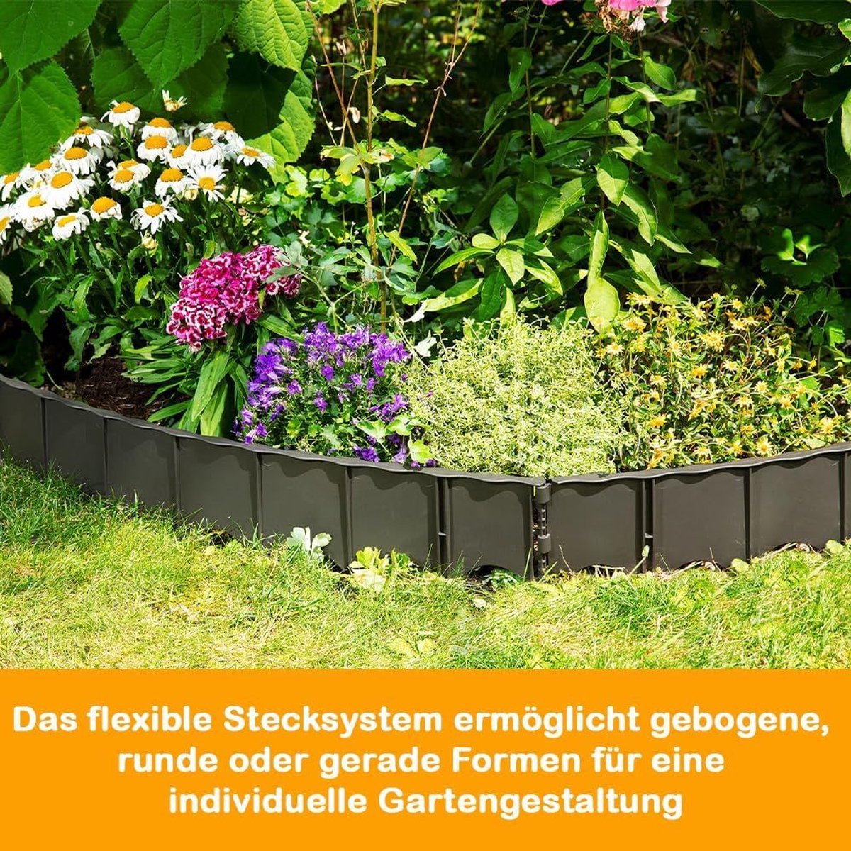 Edgar gazonrandenset, 12-delig, flexibele border, 4,5 m, in elkaar grijpend systeem voor tuinpaden en borders, kunststof border, bloembedrand