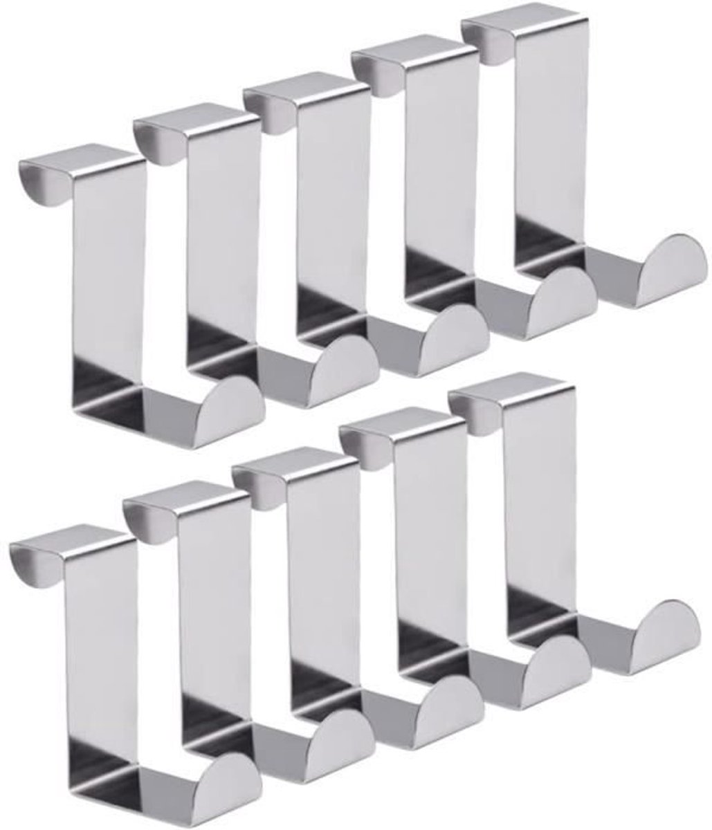 Deurhaken van roestvrij staal - kapstokhaken - 10 stuks - zilver