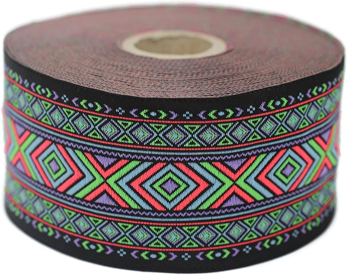 Jacquard Lint - Geborduurd Band - Projecten Verfraaien - Afrikaans Motief - 10 Meter - Regenboog