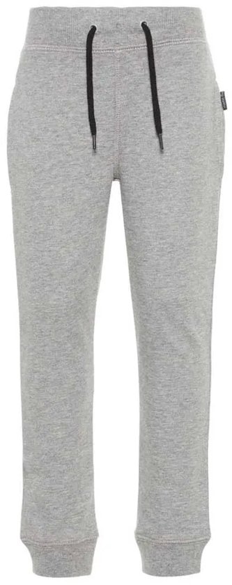 Grijze joggingbroek met zwarte veter en boorden.