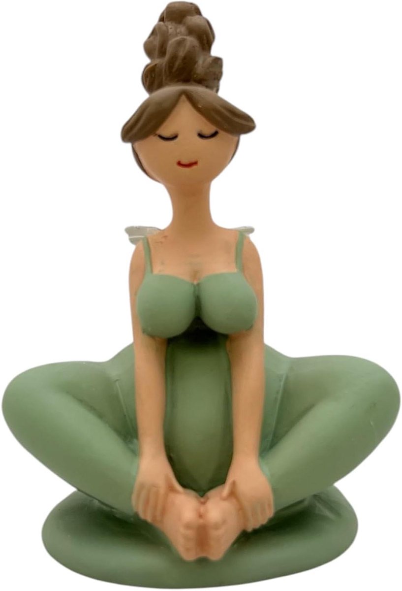 Zittende Yoga Engel - Meditatie Figuur - Rust Brengen - Handbeschilderd Hars - 11 cm Hoog - Turquoise