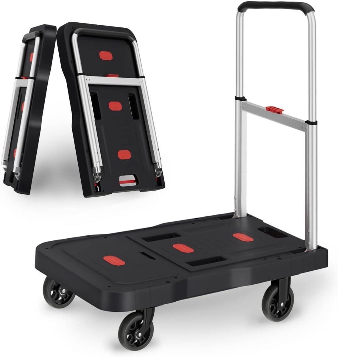 Opvouwbare steekwagen - Handkar Dolly - Zwaar transport - Verstelbare handgreep - 150 kg capaciteit - Zwart