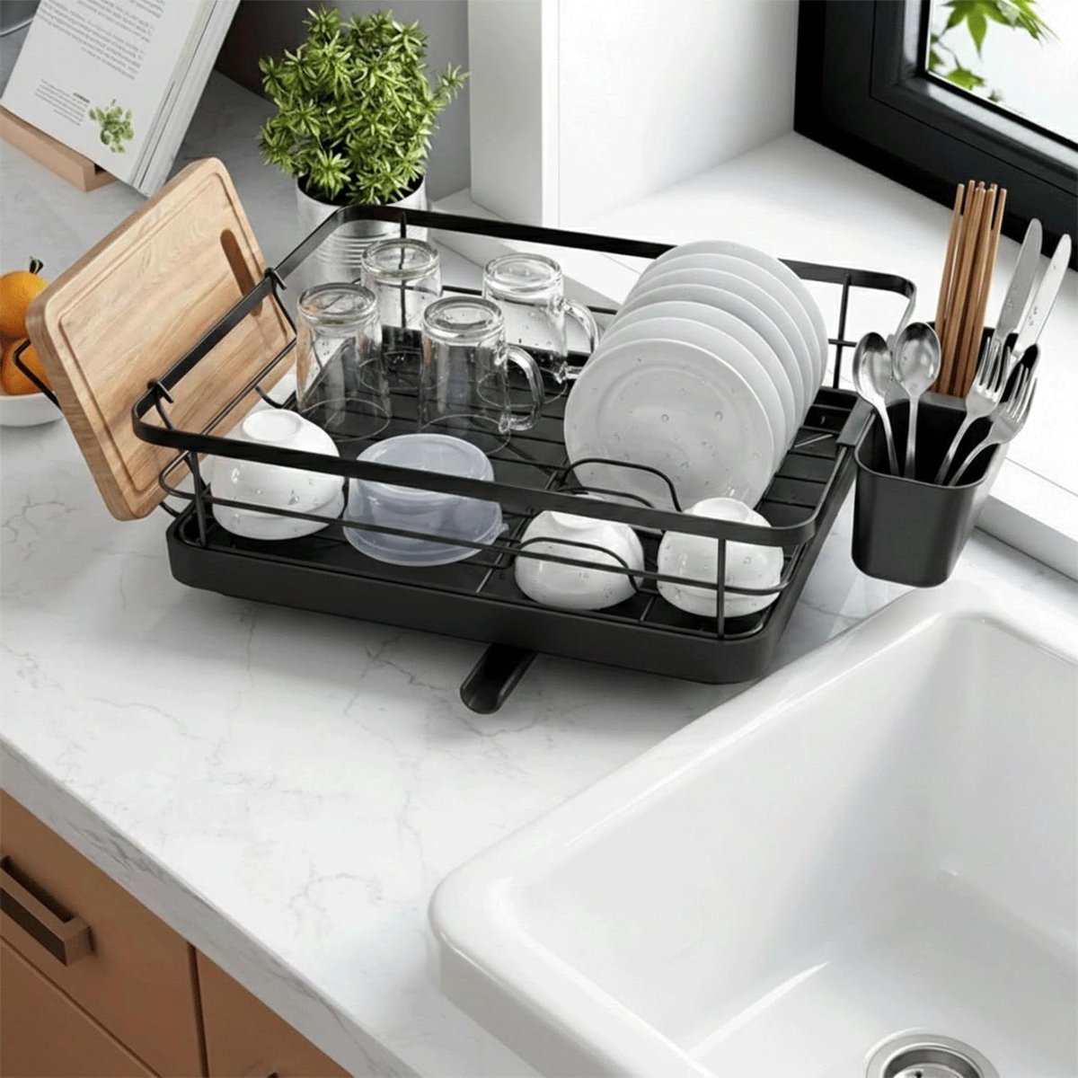 Droogrek Schotel - Keukenrek - Vaat Drogen - Compact Ontwerp - 38 cm Breed - Zwart